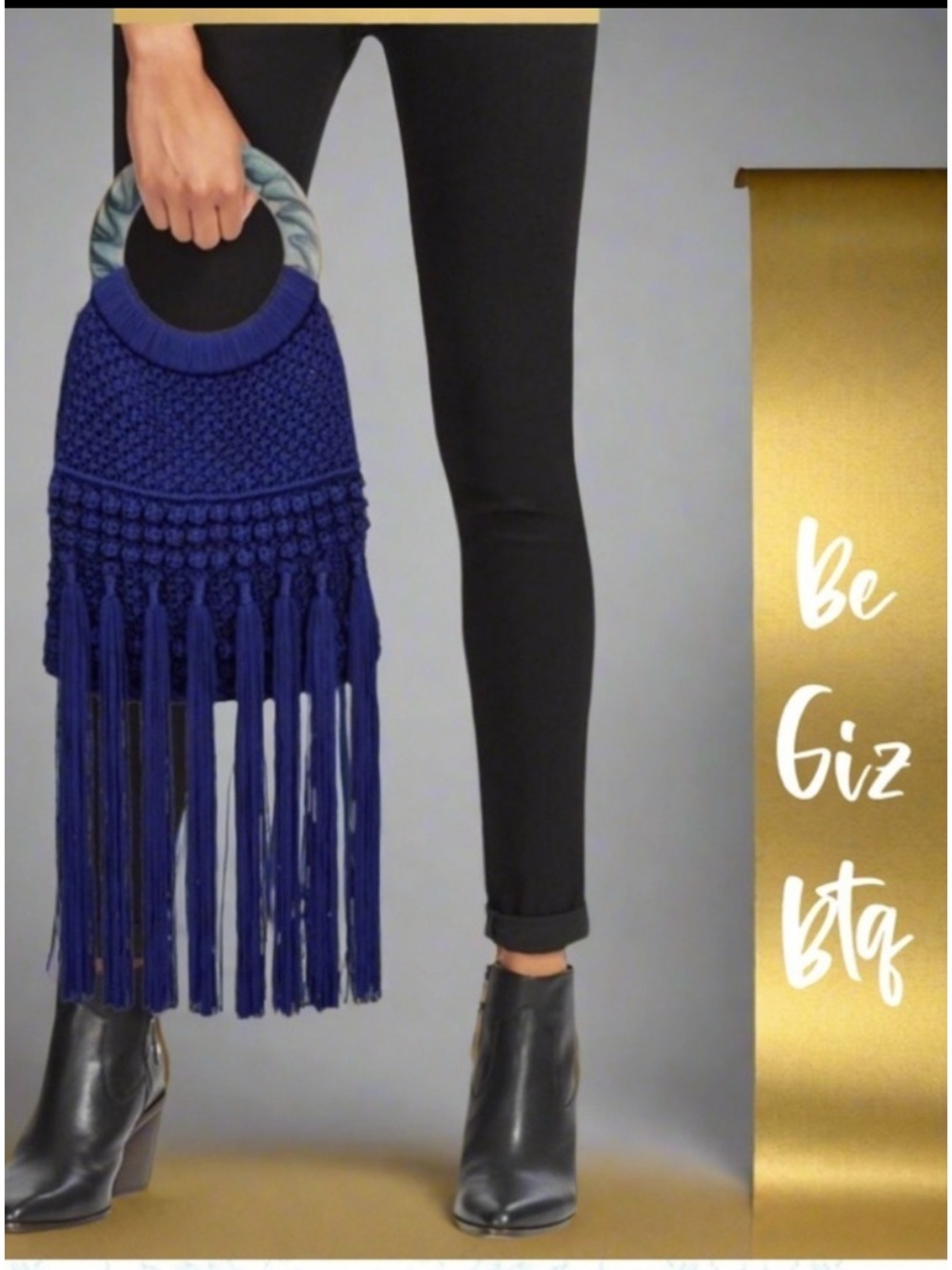 NWT Cleobella Authentic Monaco Cobalt Macrame Fringed Tote And Crossbody Bag